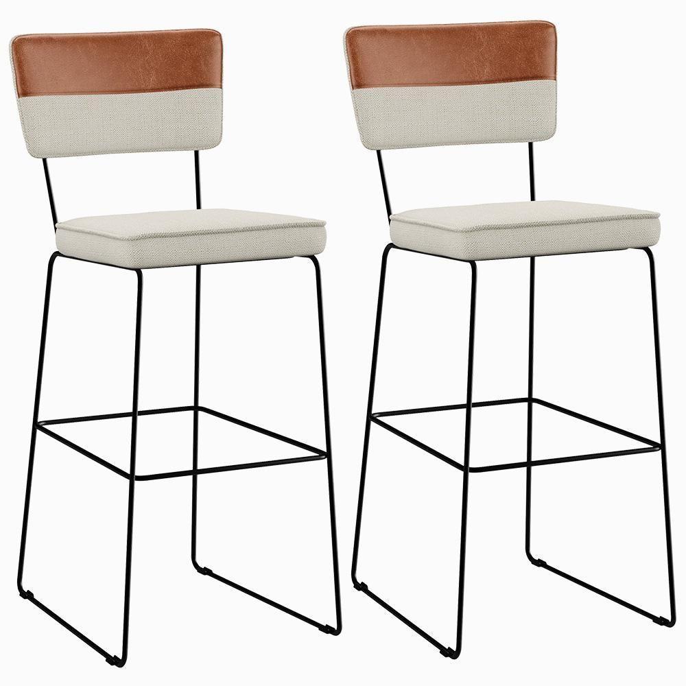 Kit 02 Banquetas Altas Allana L02 Faixa Camel Champagne - 1