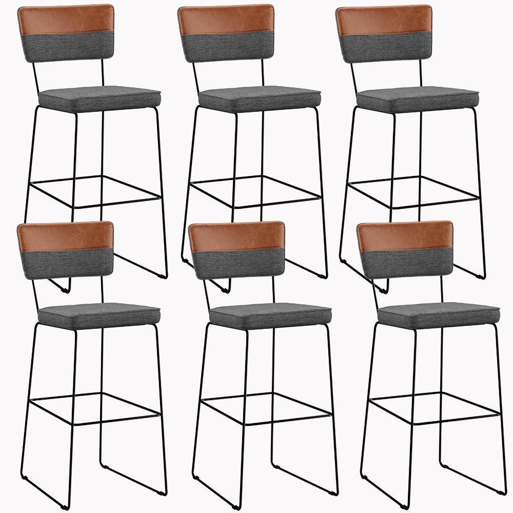 Kit 06 Banquetas Altas Faixa Camel Linho Cinza Escuro - 1