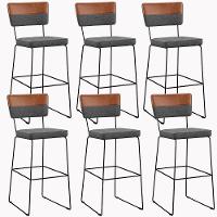 Kit 06 Banquetas Altas Faixa Camel Linho Cinza Escuro - 1