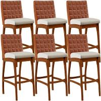 Kit 06 Banquetas Altas Mila Camel Linho Champagne - 1