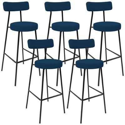 Kit 5 Banquetas Baixa Milão L02 Tecido Estrutura Aço com Encosto Fixo Azul Marinho