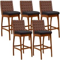 Kit 05 Banquetas Altas Mila Marrom Linho Chumbo - 1