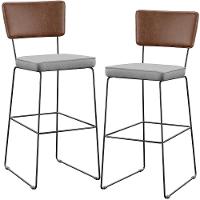 Kit 02 Banqueta Alta Cozinha Allana L02 Marrom Linho Cinza - 1