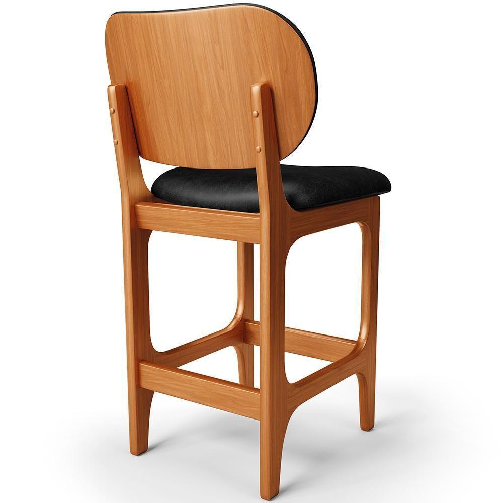 Kit 02 Banquetas Baixa Bar Cozinha E Sala De Jantar Fixa Betta L02 Imbuia Couríssimo Preto - 2