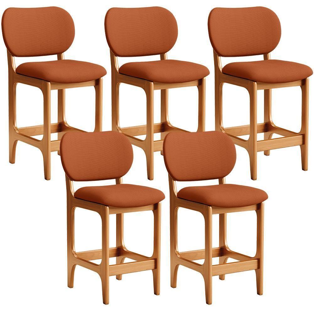 Kit 05 Banquetas Baixa Bar Cozinha E Sala De Jantar Fixa Betta L02 Imbuia Tecido Terracota - 1