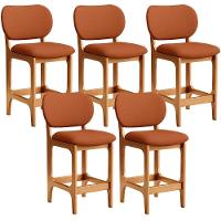 Kit 05 Banquetas Baixa Bar Cozinha E Sala De Jantar Fixa Betta L02 Imbuia Tecido Terracota - 1