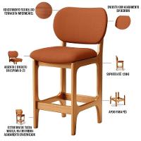 Kit 05 Banquetas Baixa Bar Cozinha E Sala De Jantar Fixa Betta L02 Imbuia Tecido Terracota - 6