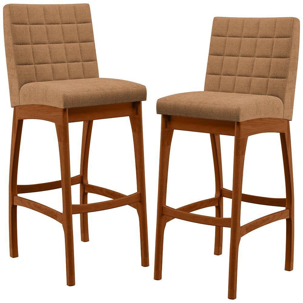 Kit 02 Banquetas Alta Para Cozinha Sala De Jantar Fixa Mila B04 Bouclê Mostarda - 1