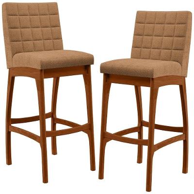 Kit 02 Banquetas Alta Para Cozinha Sala De Jantar Fixa Mila B04 Bouclê Mostarda