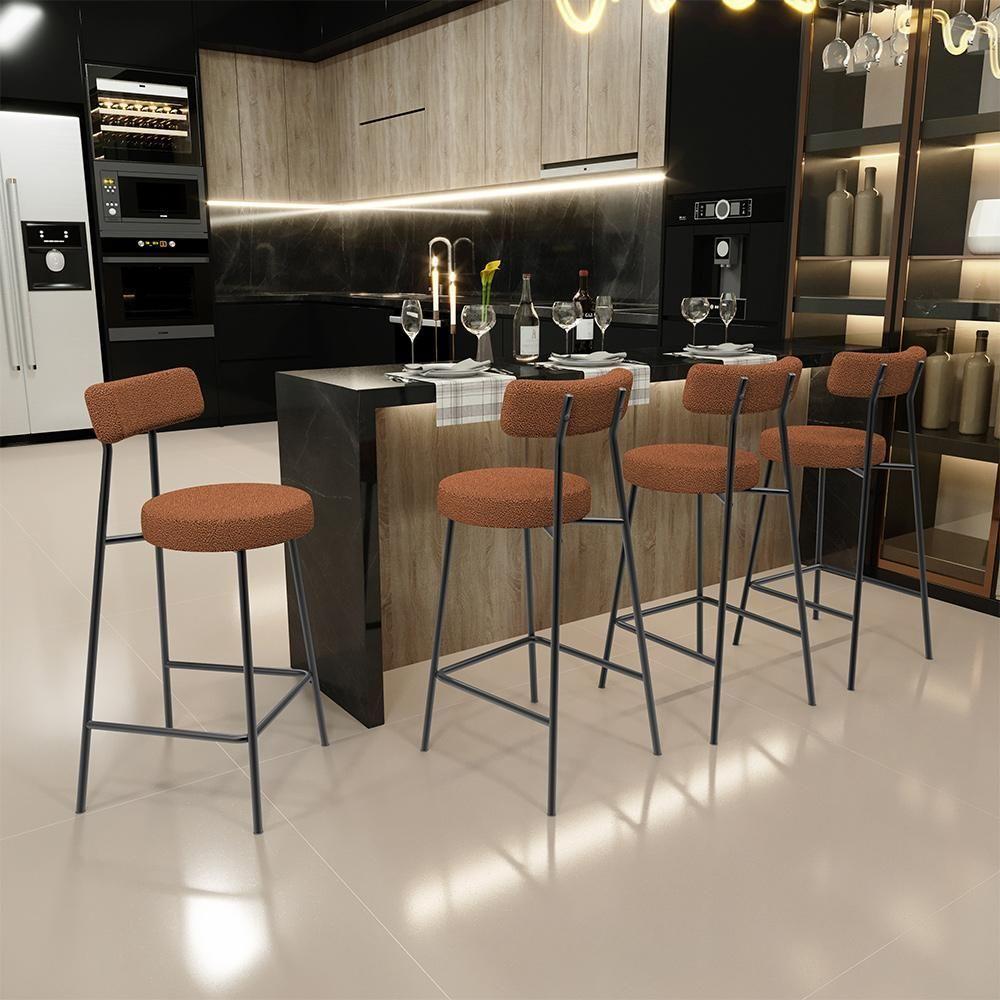 Kit 04 Banquetas Baixa Para Cozinha Sala De Jantar Bar Bancada Milão L02 Bouclê Terracota - 8