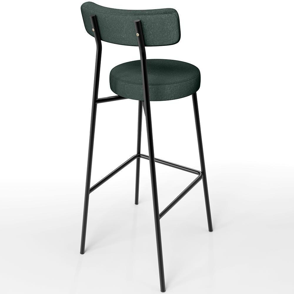 Banqueta Alta Bar Cozinha Sala De Jantar Estrutura Em Aço Milão L02 Linho Verde Musgo - Lyam Decor - 3
