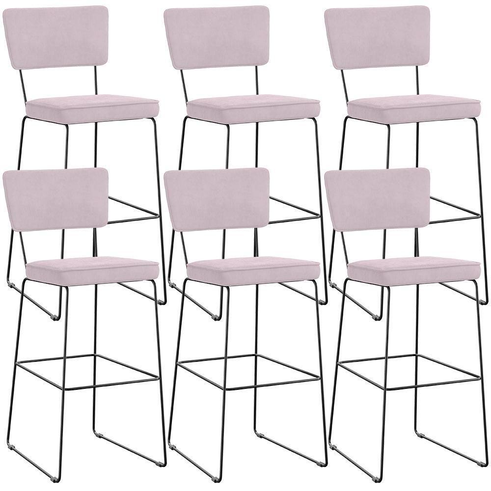 Kit 06 Banquetas Alta Para Cozinha Sala De Jantar Base Em Aço Allana L02 Suede Rosê - 1