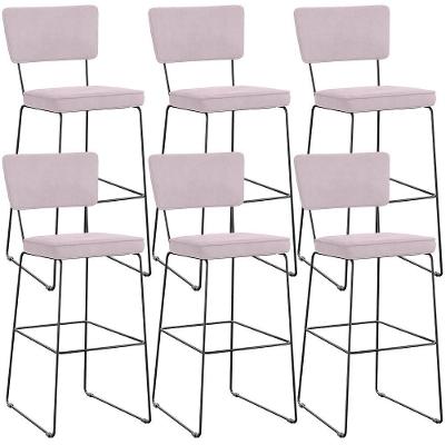 Kit 06 Banquetas Alta Para Cozinha Sala De Jantar Base Em Aço Allana L02 Suede Rosê