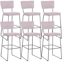 Kit 06 Banquetas Alta Para Cozinha Sala De Jantar Base Em Aço Allana L02 Suede Rosê - 1