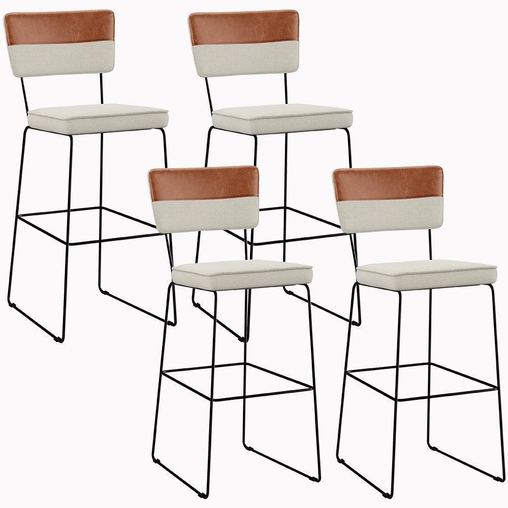 Kit 04 Banquetas Altas Allana L02 Faixa Camel Champagne - 1