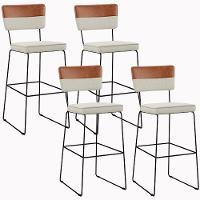 Kit 04 Banquetas Altas Allana L02 Faixa Camel Champagne - 1