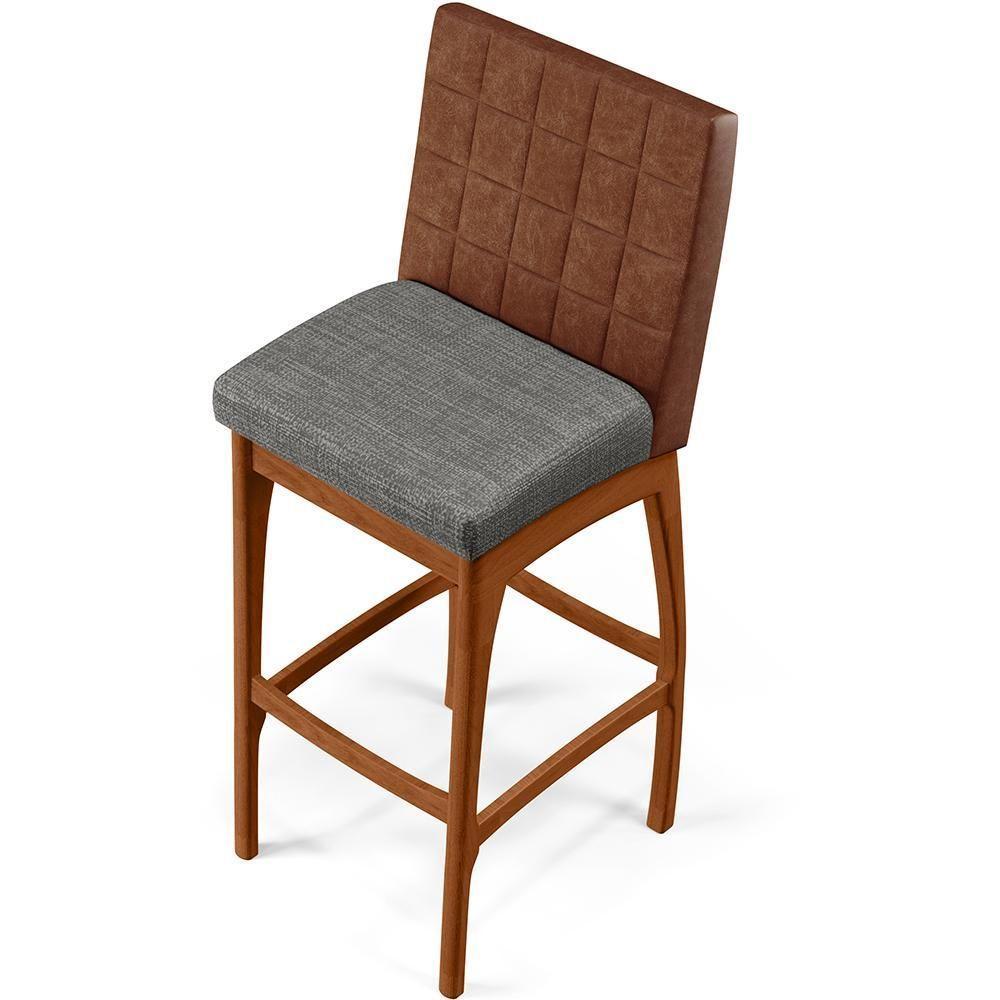 Kit 03 Banquetas Altas Mila B04 Marrom Linho Cinza Escuro - 3