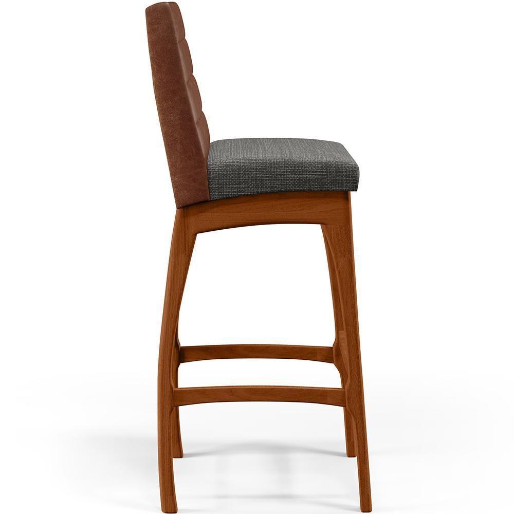 Kit 03 Banquetas Altas Mila B04 Marrom Linho Cinza Escuro - 4