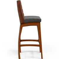 Kit 03 Banquetas Altas Mila B04 Marrom Linho Cinza Escuro