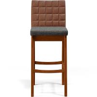 Kit 03 Banquetas Altas Mila B04 Marrom Linho Cinza Escuro - 5