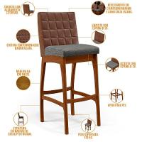 Kit 03 Banquetas Altas Mila B04 Marrom Linho Cinza Escuro - 7
