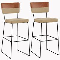 Kit 02 Banquetas Altas Allana L02 Faixa Camel Bege Escuro - 1