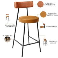 Kit 05 Banquetas Baixa Cozinha Sala Jantar Bancada Milão L02 Couríssimo Camel Whisky - Lyam Decor - 7