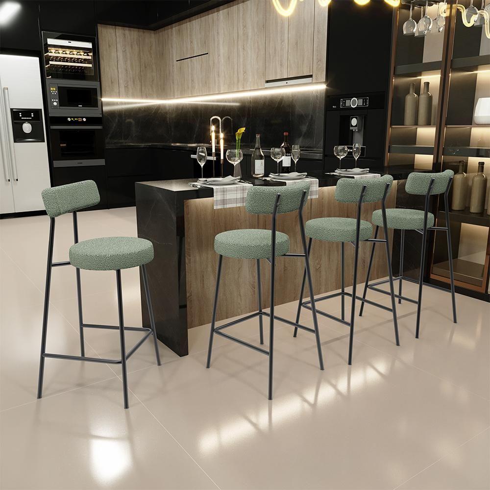 Banqueta Baixa Para Cozinha Sala De Jantar Bar Bancada Milão L02 Bouclê Oliva - 7