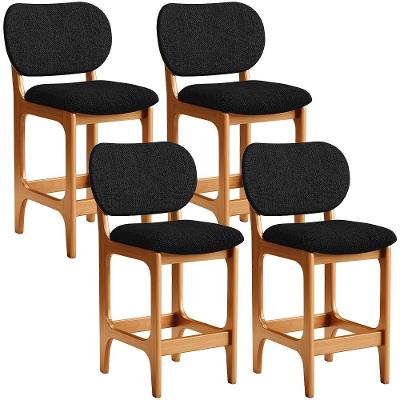 Kit 4 Banquetas Baixa Betta L02 Assento em Linho Base Fixa com Encosto Imbuia