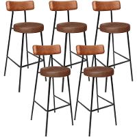 Kit 05 Banquetas Alta Bar Cozinha Sala De Jantar Milão L02 Couríssimo Camel Marrom - Lyam Decor - 1