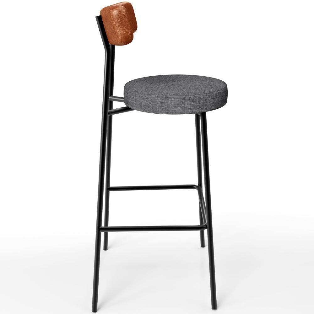 Kit 05 Banquetas Alta Bar Cozinha Sala Jantar Milão L02 Couríssimo Camel Cinza Escuro - Lyam Decor - 7