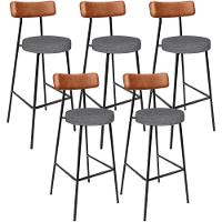 Kit 05 Banquetas Alta Bar Cozinha Sala Jantar Milão L02 Couríssimo Camel Cinza Escuro - Lyam Decor - 1