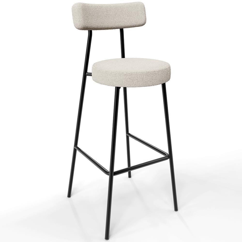 Kit 06 Banquetas Altas Cozinha Bar Sala De Jantar Em Aço Milão L02 Bouclê Creme - Lyam Decor - 8