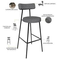 Kit 06 Banquetas Altas Cozinha Bar Sala De Jantar Em Aço Milão L02 Linho Cinza Escuro - Lyam Decor - 8