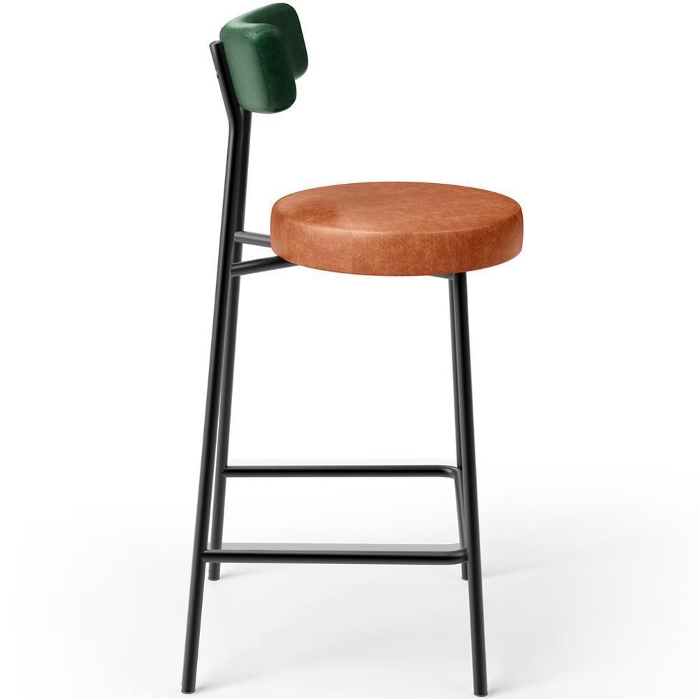 Kit 06 Banquetas Baixa Cozinha Sala Jantar Bancada Milão L02 Facto Verde Musgo Camel - Lyam Decor - 6