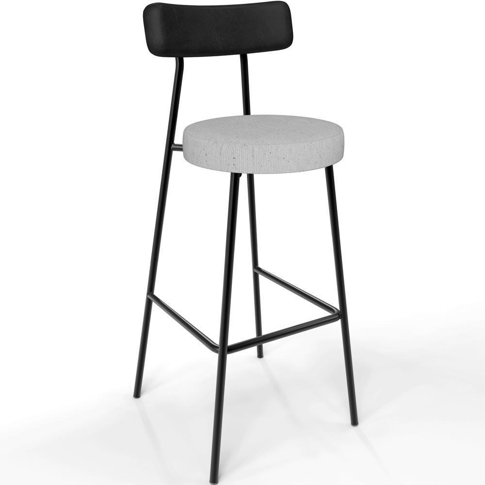 Kit 05 Banquetas Alta Bar Cozinha Sala De Jantar Milão L02 Couríssimo Preto Linho Cinza - Lyam Decor - 2