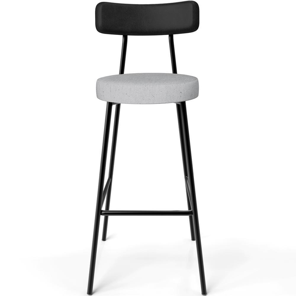 Kit 05 Banquetas Alta Bar Cozinha Sala De Jantar Milão L02 Couríssimo Preto Linho Cinza - Lyam Decor - 7