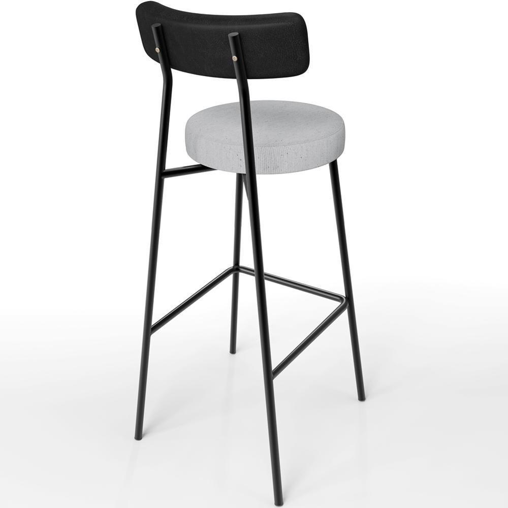 Kit 05 Banquetas Alta Bar Cozinha Sala De Jantar Milão L02 Couríssimo Preto Linho Cinza - Lyam Decor - 8