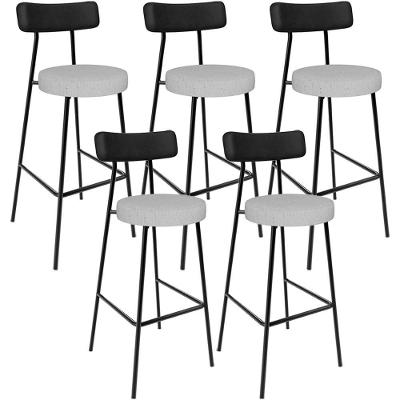 Kit 05 Banquetas Alta Bar Cozinha Sala De Jantar Milão L02 Couríssimo Preto Linho Cinza - Lyam Decor