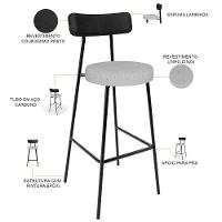 Kit 05 Banquetas Alta Bar Cozinha Sala De Jantar Milão L02 Couríssimo Preto Linho Cinza - Lyam Decor - 6