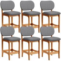 Kit 06 Banquetas Baixa Bar Cozinha E Sala De Jantar Fixa Betta L02 Imbuia Linho Cinza Escuro - 1