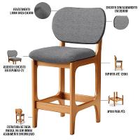 Kit 06 Banquetas Baixa Bar Cozinha E Sala De Jantar Fixa Betta L02 Imbuia Linho Cinza Escuro - 5