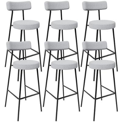 Kit 06 Banquetas Altas Milão L02 Assento Poliéster Base Aço com Encosto 75 cm Cinza