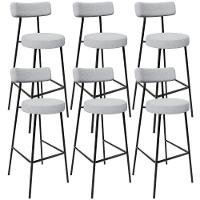 Kit 06 Banquetas Altas Cozinha Bar Sala De Jantar Em Aço Milão L02 Bouclê Cinza - Lyam Decor - 1