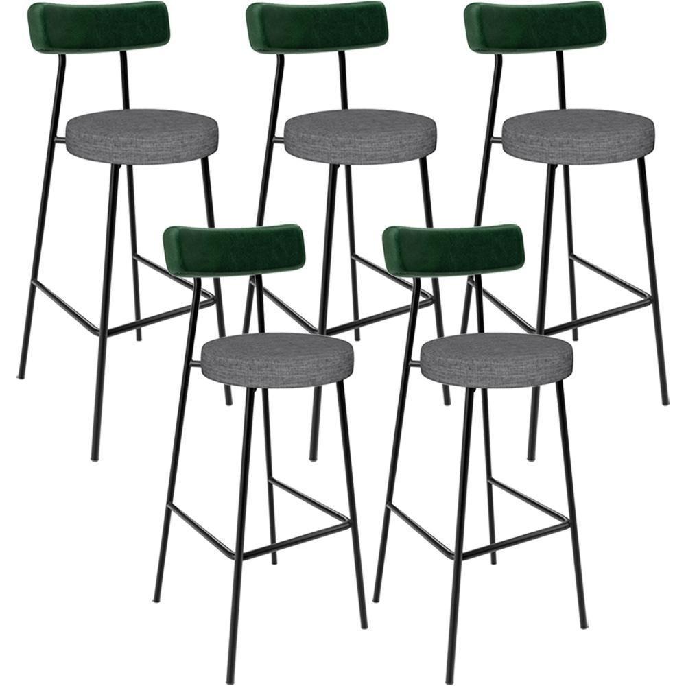 Kit 05 Banquetas Alta Bar Cozinha Sala Jantar Milão L02 Facto Verde Linho Cinza Escuro - Lyam Decor - 1