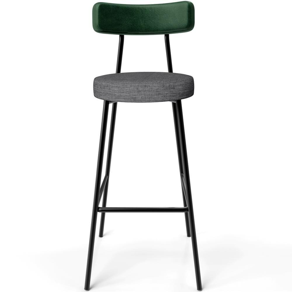 Kit 05 Banquetas Alta Bar Cozinha Sala Jantar Milão L02 Facto Verde Linho Cinza Escuro - Lyam Decor - 7