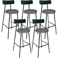 Kit 05 Banquetas Alta Bar Cozinha Sala Jantar Milão L02 Facto Verde Linho Cinza Escuro - Lyam Decor - 1