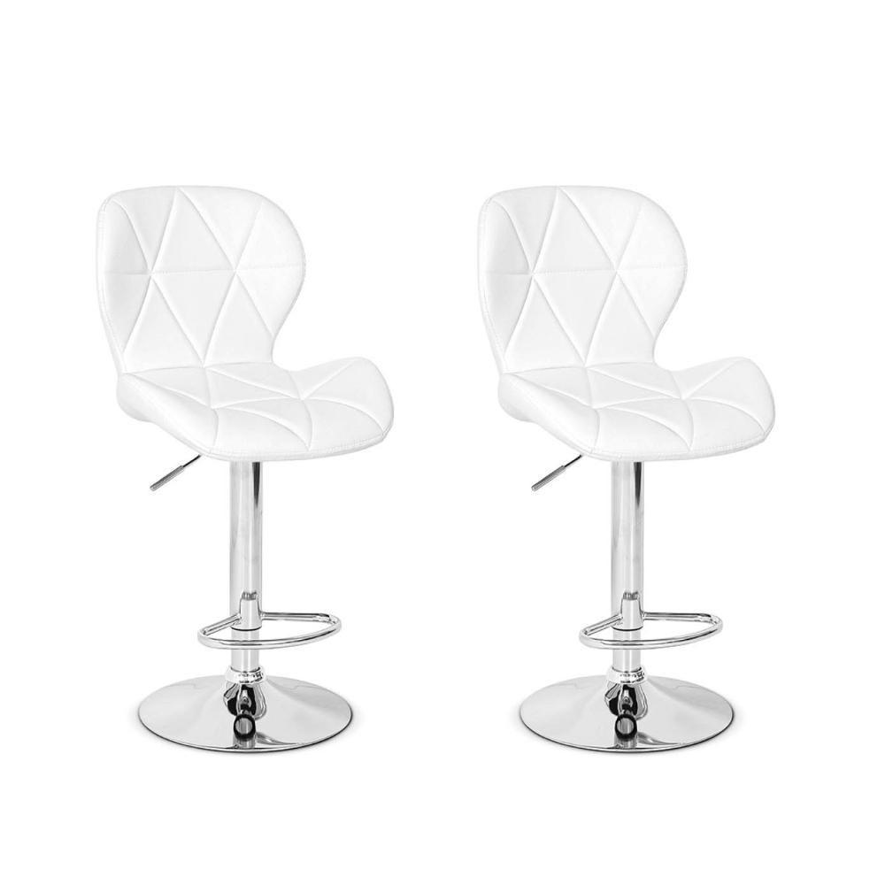 Conjunto 02 Banquetas Slim Couro Pu Regulagem Altura Branca - 1