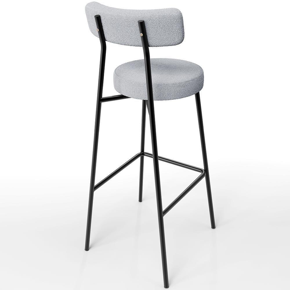 Kit 05 Banquetas Altas Cozinha Bar Sala De Jantar Em Aço Milão L02 Bouclê Cinza - Lyam Decor - 6