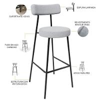 Kit 05 Banquetas Altas Cozinha Bar Sala De Jantar Em Aço Milão L02 Bouclê Cinza - Lyam Decor - 5